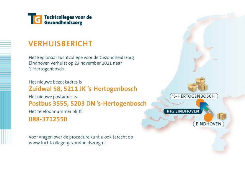 Verhuiskaart nieuwe adres tuchtcollege Eindhoven