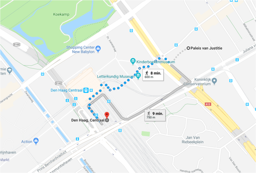 Kaart van Den Haag CS naar PvJ
